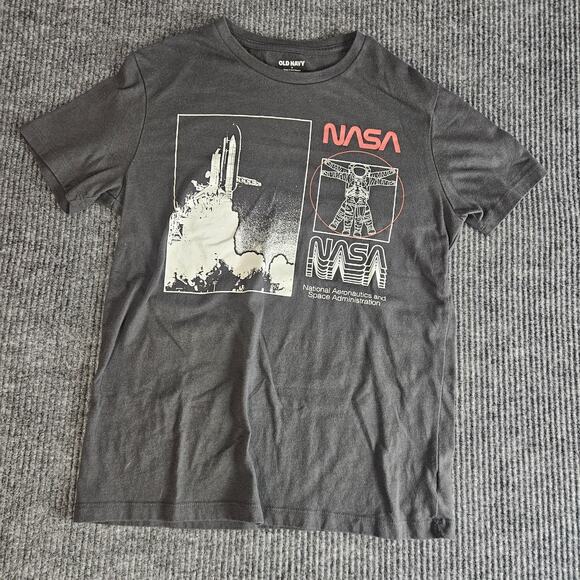 Old Navy NASA Shirt Mens Small Black Space Shuttle Astronaut Graphic Tee Science - Picture 1 of 9